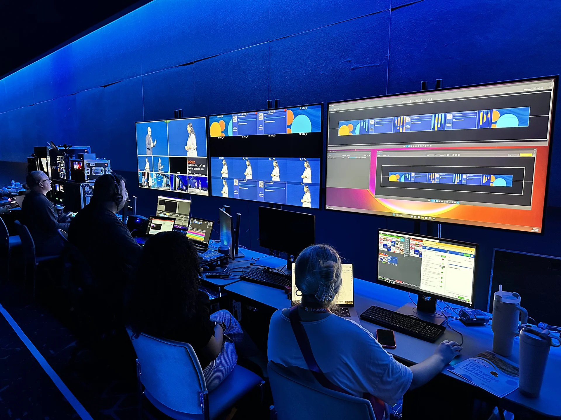 CNS production team managing video, graphics, and presentation content during the DDS PossABLE conference.