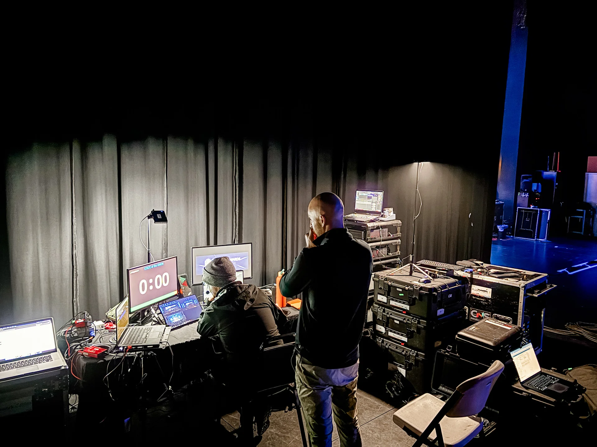 CNS production team managing audio, video, lighting, and show control backstage during the Heritage Awards.