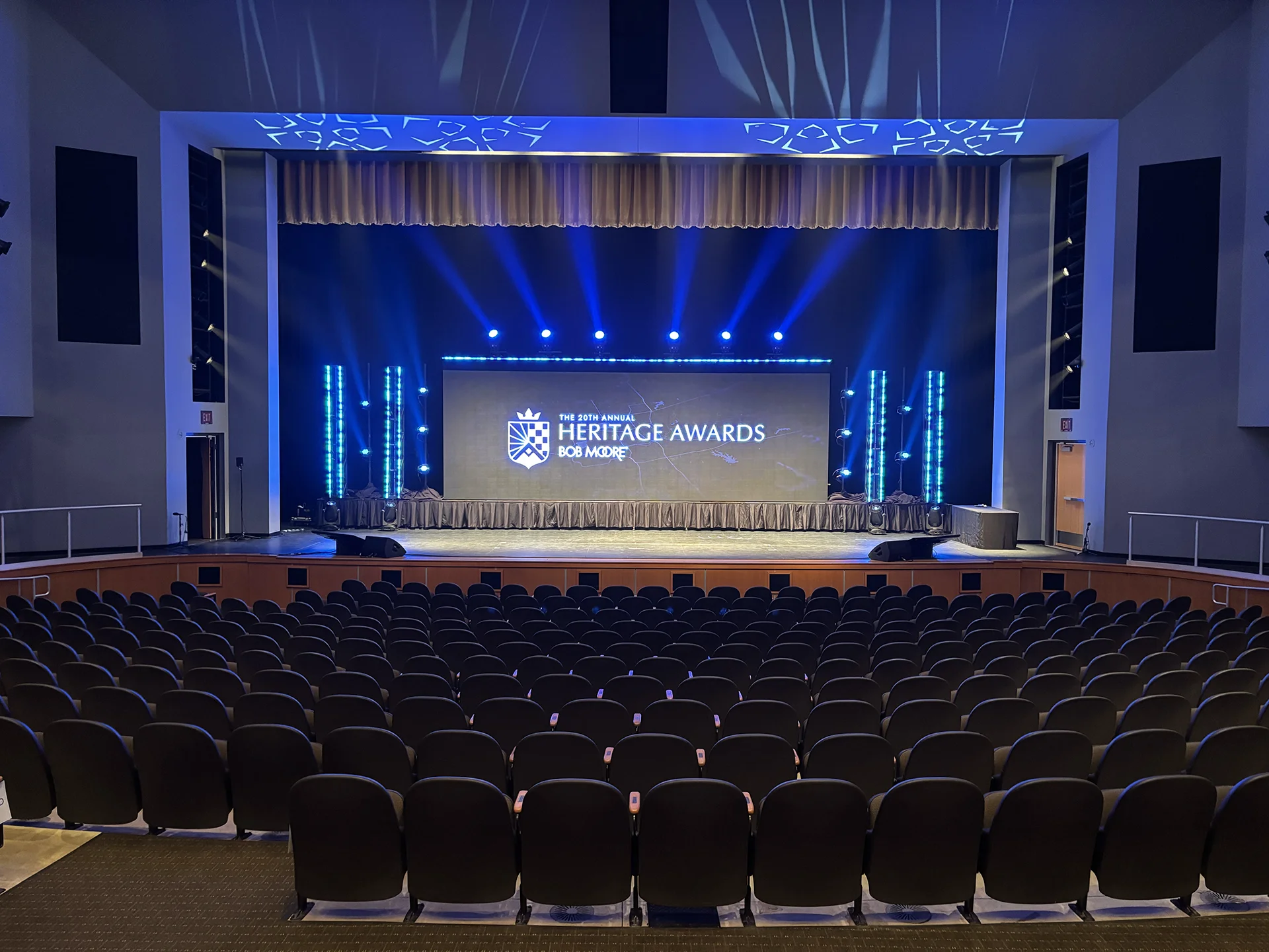 Heritage Awards stage with LED video wall, lighting, and production design at Oklahoma City Community College.
