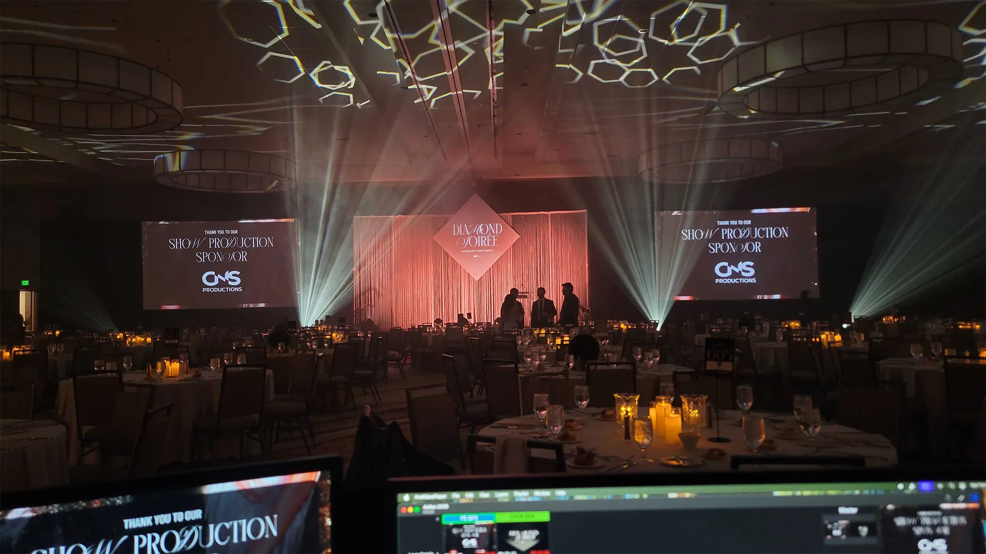 Full-service event production for the American Advertising Awards at Omni Oklahoma City, featuring stage lighting and video screens.